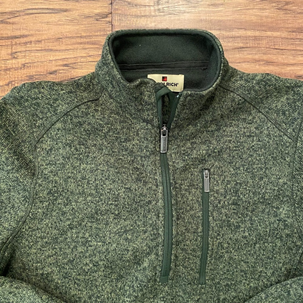 Woolrich Quarter Zip Pullover Men Medium Green Marled Knit Chest Pocket Sweater